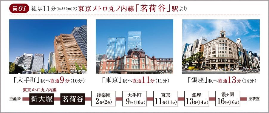 徒歩11分(約860m)の東京メトロ丸ノ内線「茗荷谷」駅より