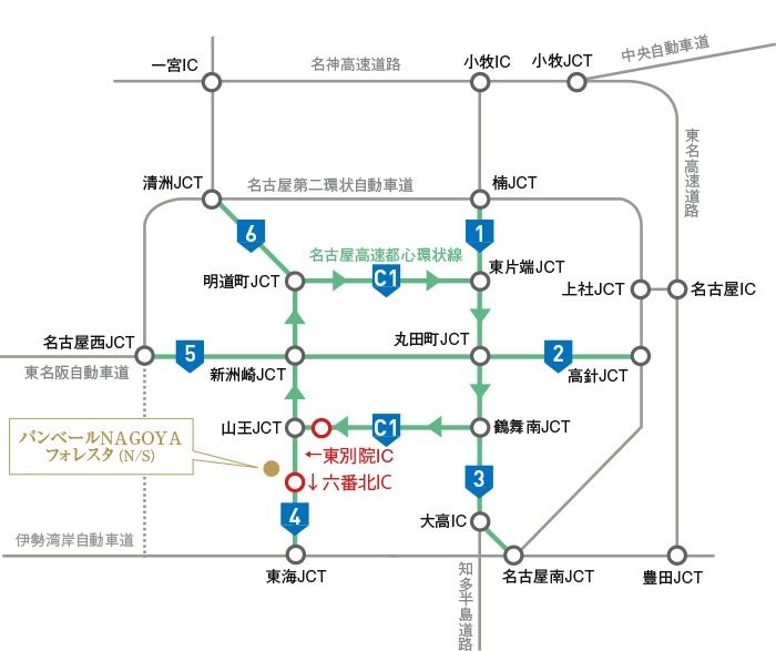 高速道路の出入り口も近く、快適なカーライフを実現。