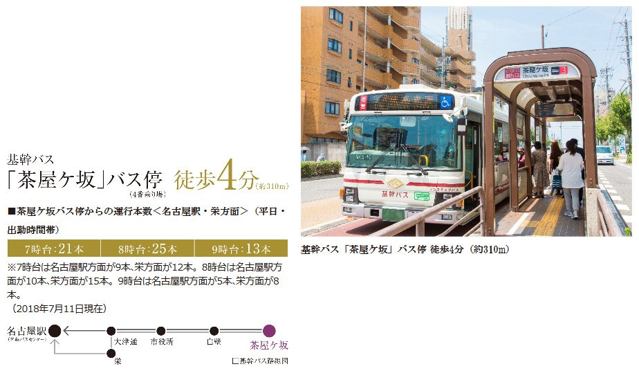 基幹バスで「栄」駅や「名古屋」駅まで直通。