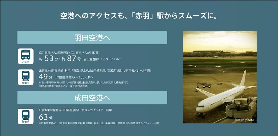 空港へのアクセスも、「赤羽」駅からスムーズに。