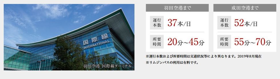 空港へのダイレクトアクセスも可能に。
リムジンバス発着の「T-CAT」へ徒歩8分。