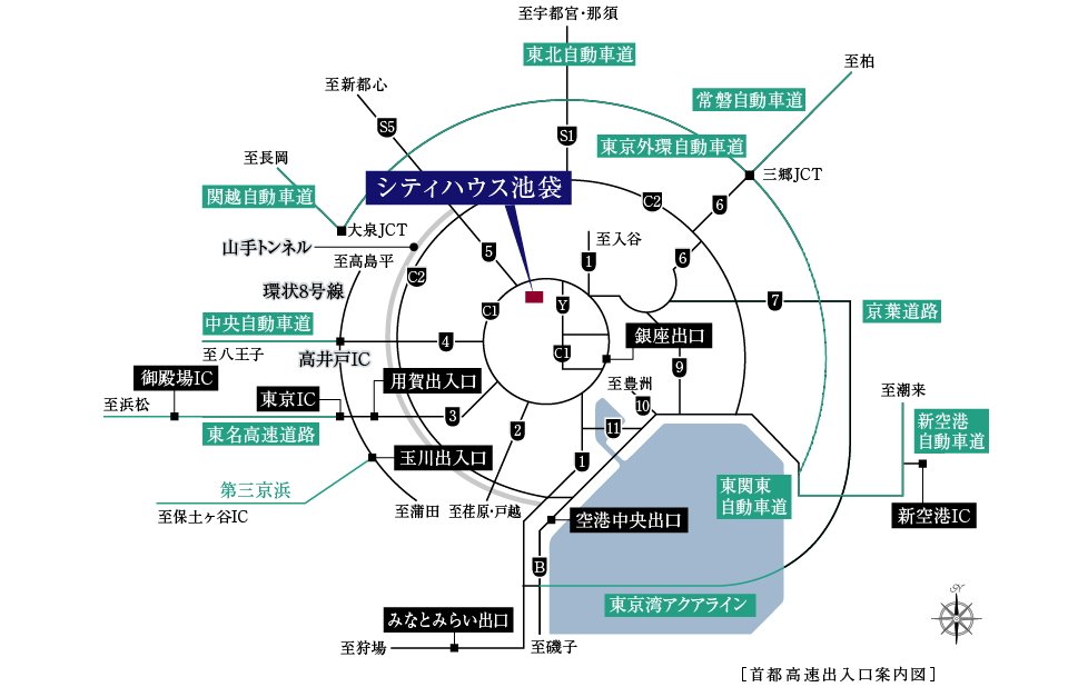 都心中枢から周縁を網羅する高速道路網