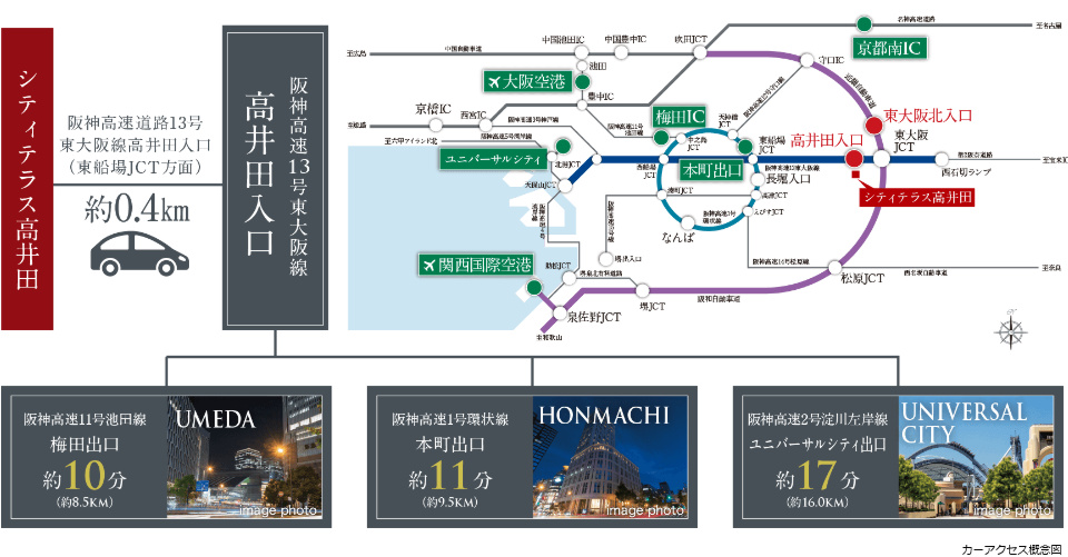 高速道路を駆使する便利なポジション。