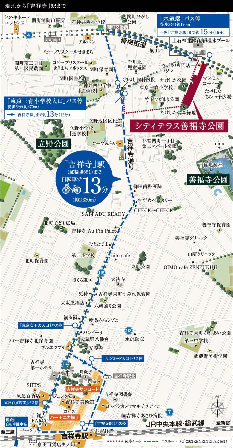 現地から「吉祥寺」駅まで