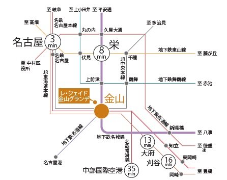 5路線利用、「名古屋」駅へ直通3分の「金山」駅へ駅近ポジション。