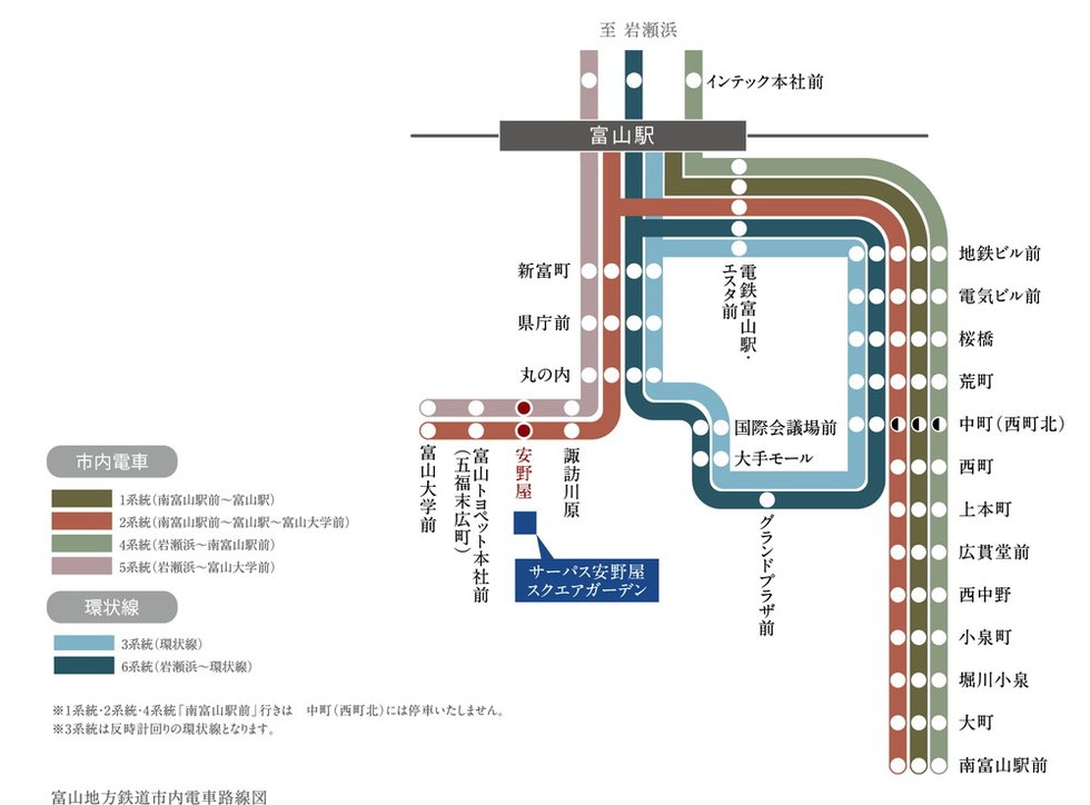 富山地方鉄道市内電車路線図