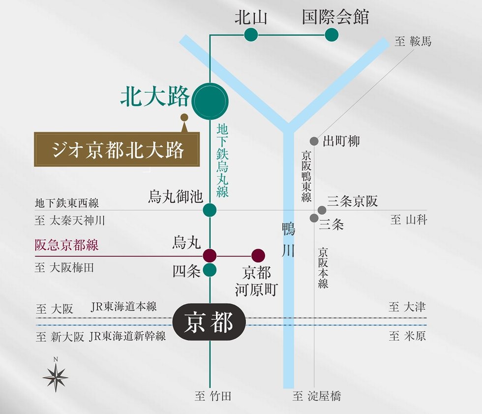 京を貫く烏丸線利用で
市内主要エリアへダイレクト。