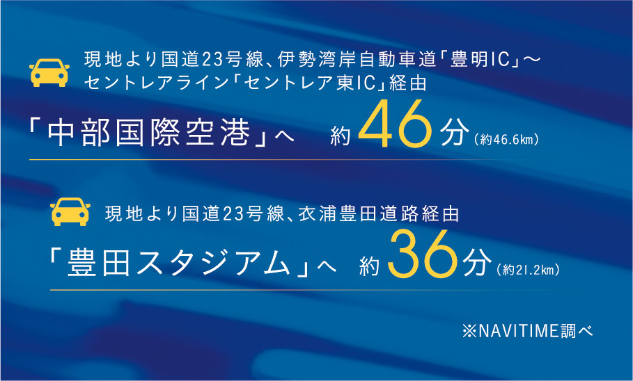 ビジネスやレジャーに便利な快適で軽快なカーアクセス