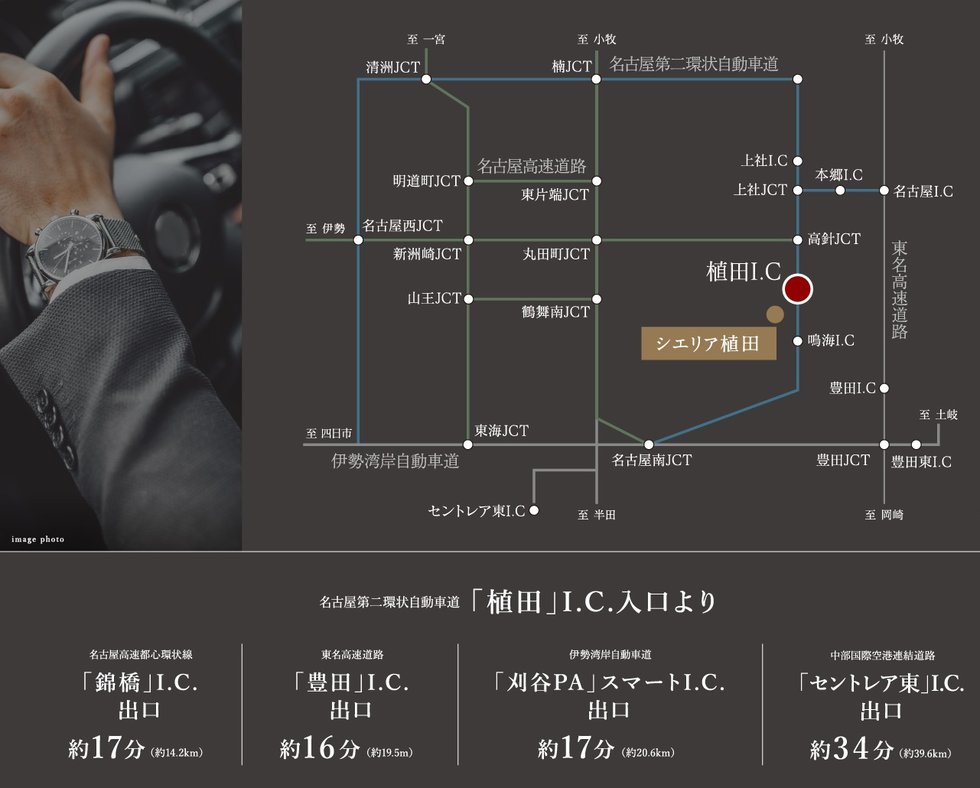 「植田」I.Cまで車で3分。都心も郊外も爽快に駆けるカーアクセス。