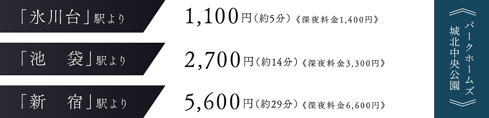 「氷川台」「池袋」「新宿」からタクシーの利用が快適。