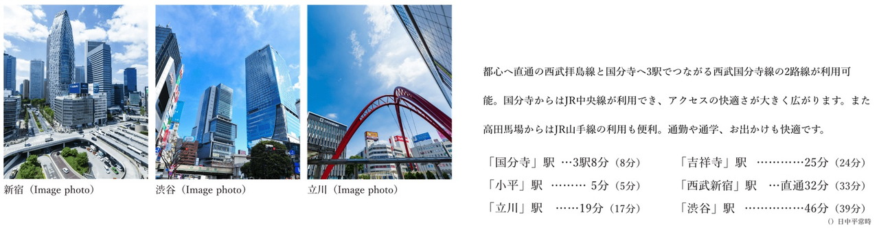 「国分寺」駅直通3駅。
西武線2路線利用可能のアクセス。