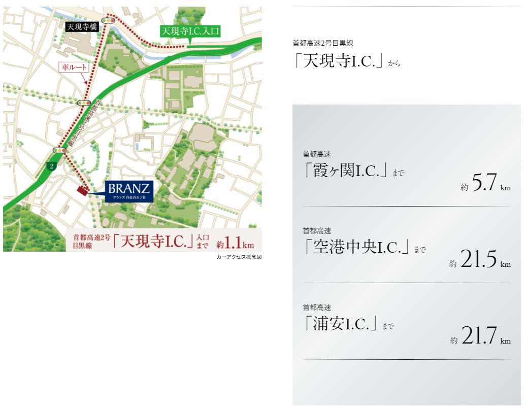 首都高速2号目黒線「天現寺I.C.」へ約1.1km。カーアクセスも快適。