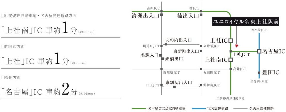 名古屋高速道路と国道302号の利用もスムーズ。
市外、県外への通勤やレジャーも快適。