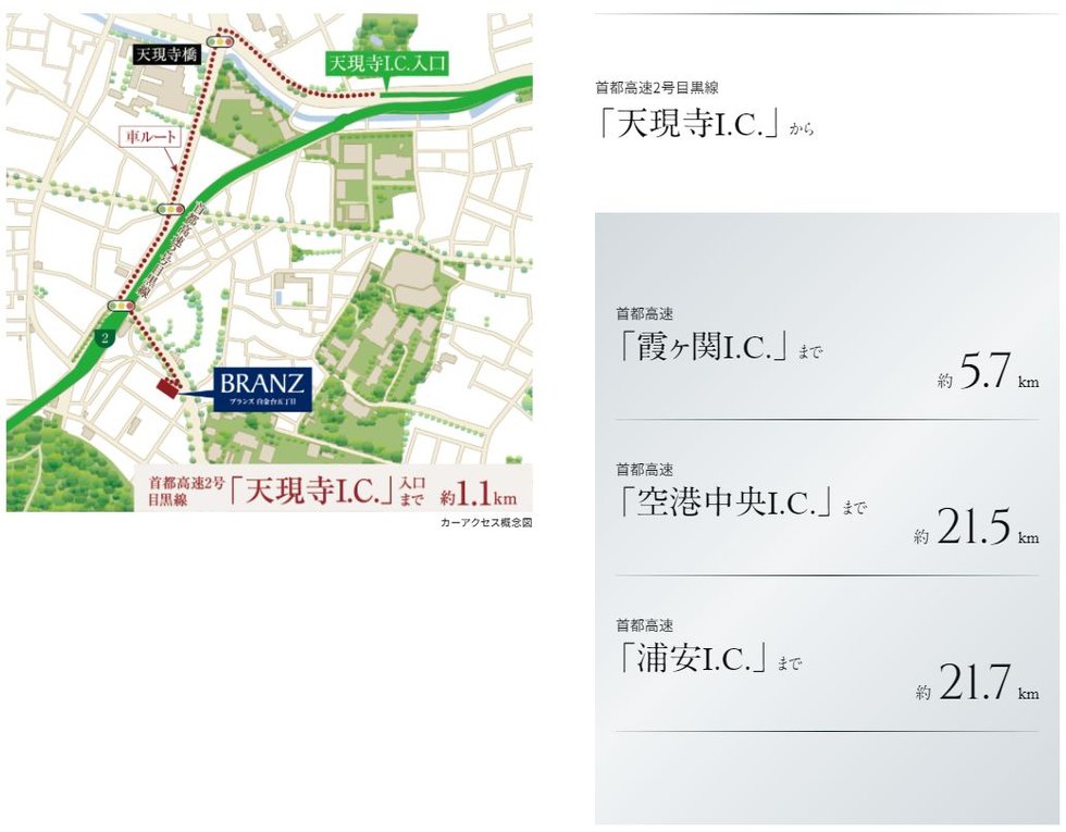 首都高速2号目黒線「天現寺I.C.」へ約1.1km。カーアクセスも快適。