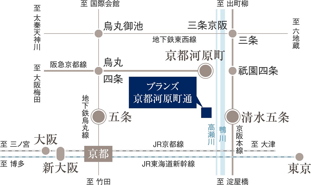 阪急線・京阪線・地下鉄の3線3駅が徒歩圏のマルチアクセス。