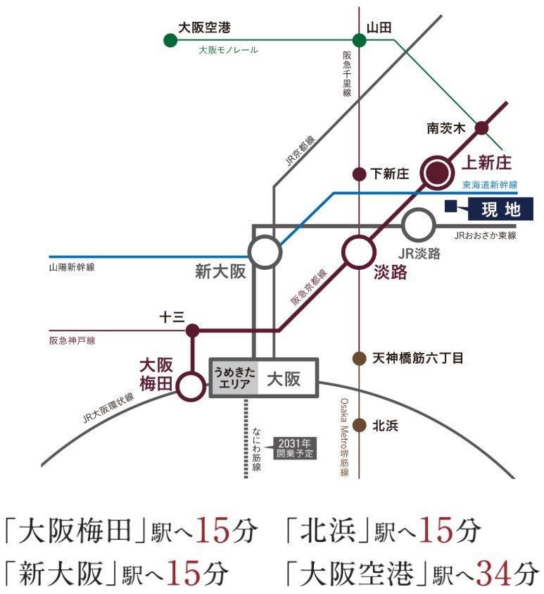 最寄り駅から大阪・梅田へ、全国へ、マルチアクセス。
