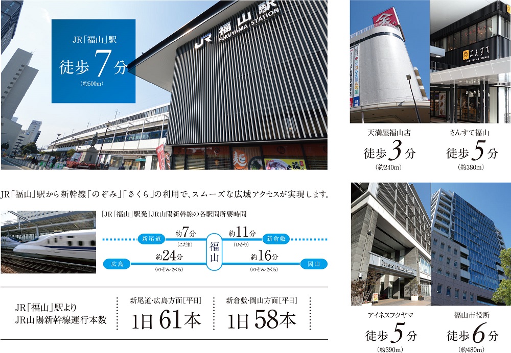 都市機能が集結した福山の玄関口、福山駅前エリアが生活基点。
福山城公園や中央公園もすぐ近く。
