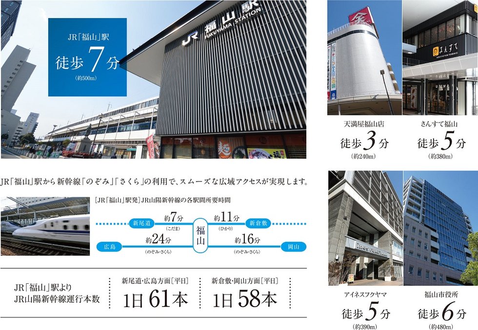 都市機能が集結した福山の玄関口、福山駅前エリアが生活基点。
福山城公園や中央公園もすぐ近く。