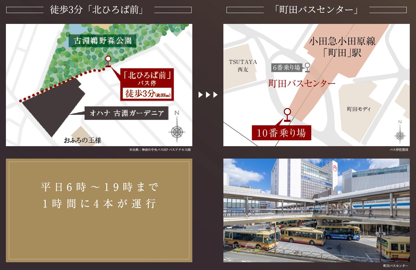 徒歩3分のバス停から町田へ直通。