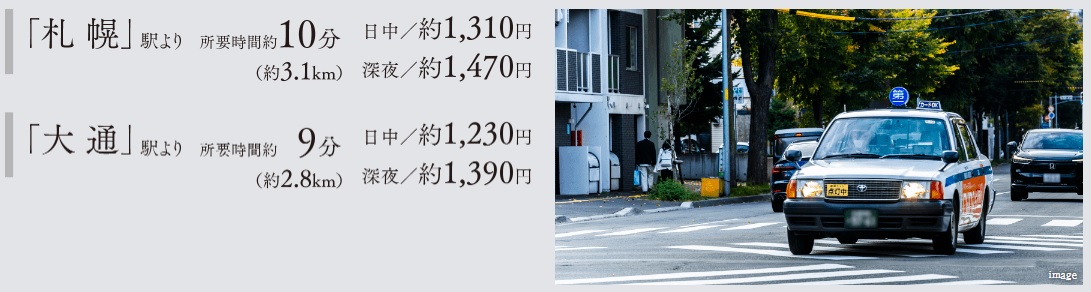 【T A X I  A C C E S S】「札幌」駅も「大通」駅も10分圏内。