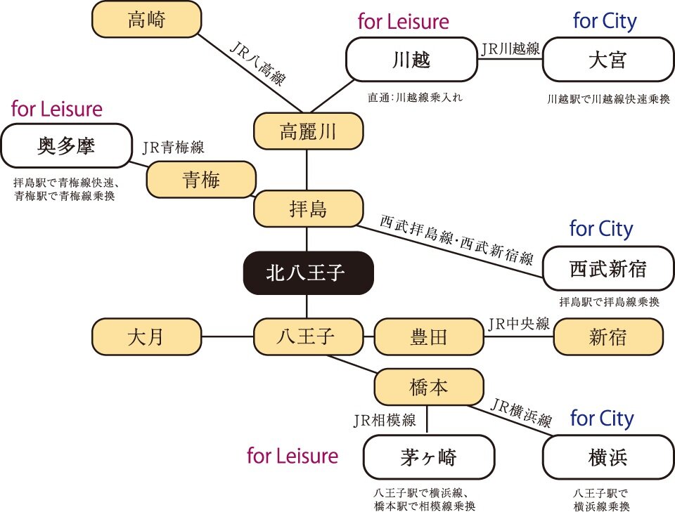 目的、状況に応じて、八高線からレジャーも都心も。