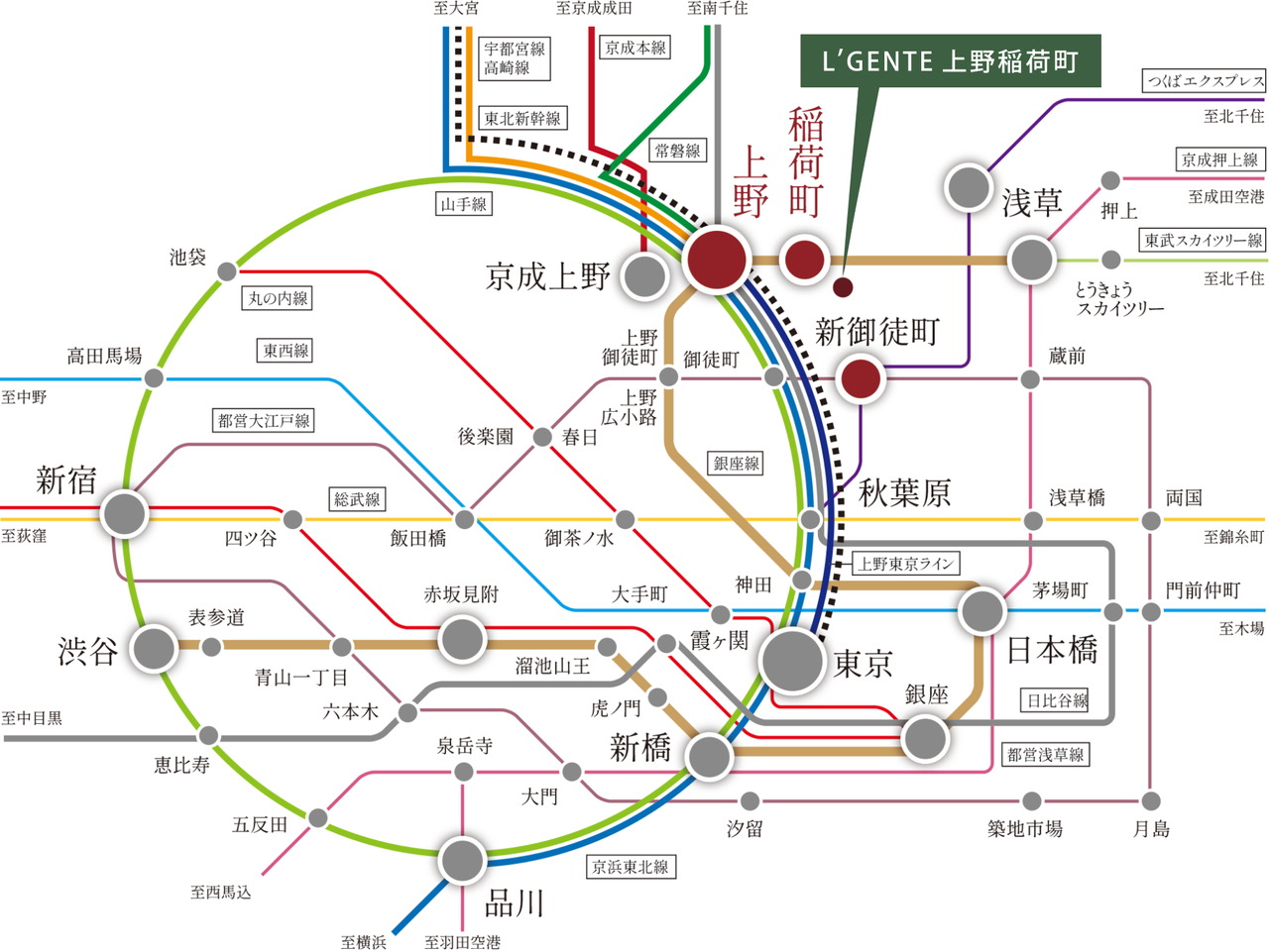 都心のほとんどの主要駅へ20分圏内でアクセス。