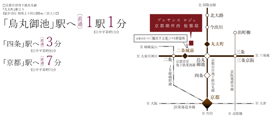 縦横自在な快適アクセス、2線2駅※を徒歩利用できるポジション。