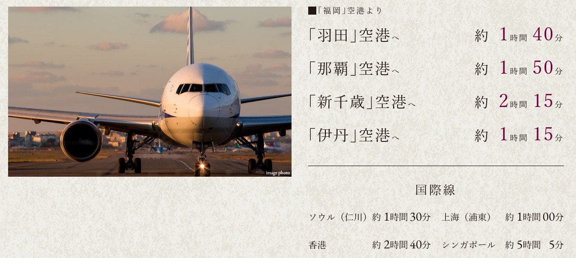 AIR ACCESS
福岡空港から国内の主要都市や海外にも。