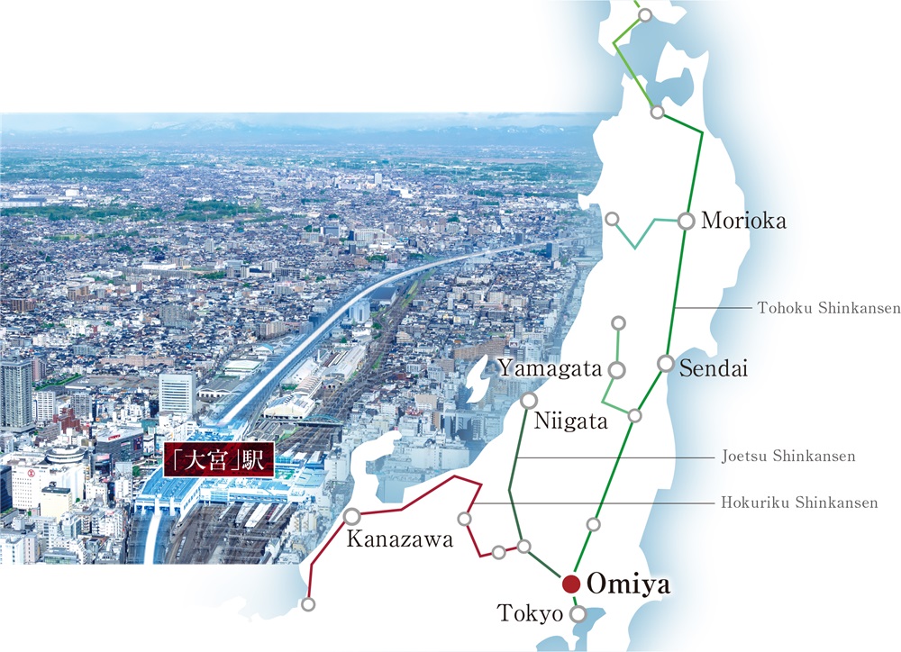 ビッグターミナル「大宮」駅からは新幹線利用で地方都市へ1駅で直結。