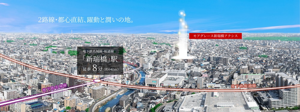 地下鉄桜通線・名城線の2路線を自在に使い、名古屋・栄・金山3つの都心へダイレクト。