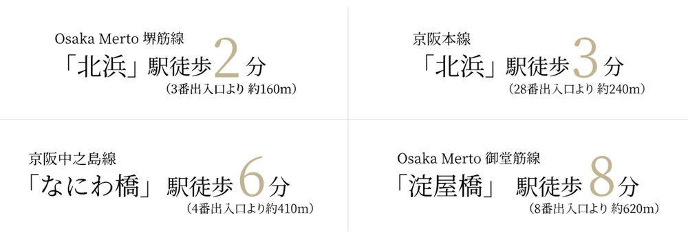 4駅4路線利用可能。
都市を自在に結ぶ利便性。
