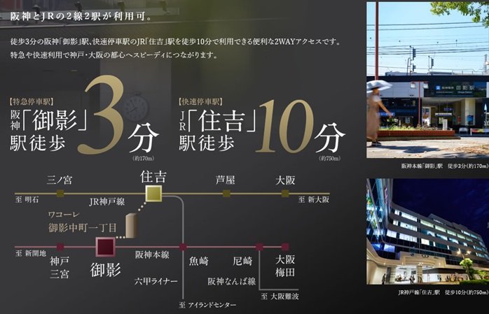 阪神とJRの2線2駅が利用可。