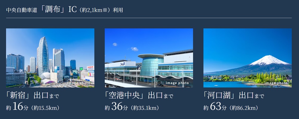 中央自動車道「調布」ICから、都心はもちろん近郊のレジャースポットにも軽快にアクセス。