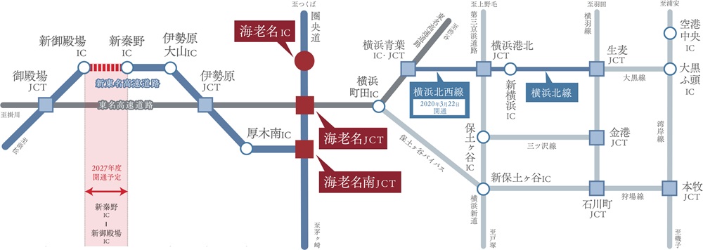 圏央道「海老名IC」起点のアクセスは、新東名高速道路の整備によりますます軽快に。