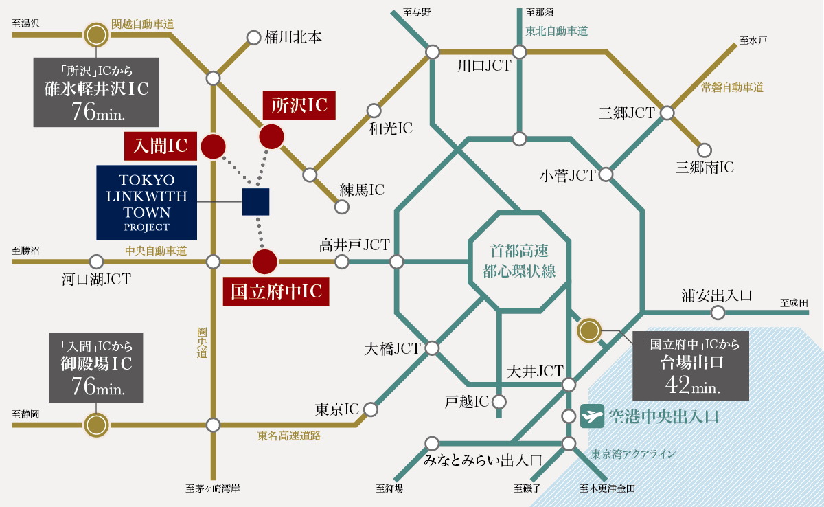 都心もレジャーもシームレスに
つながるカーアクセス。