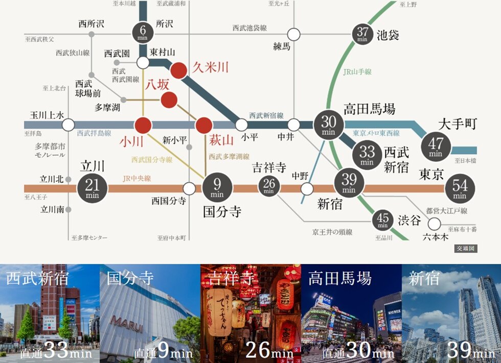 都心直通・「高田馬場」駅30分。
4駅4路線で広がる多彩な選択肢。
