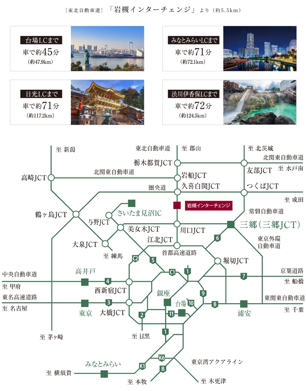 通勤や休日のレジャーなど、多方面に出かけやすい
便利なカーアクセス