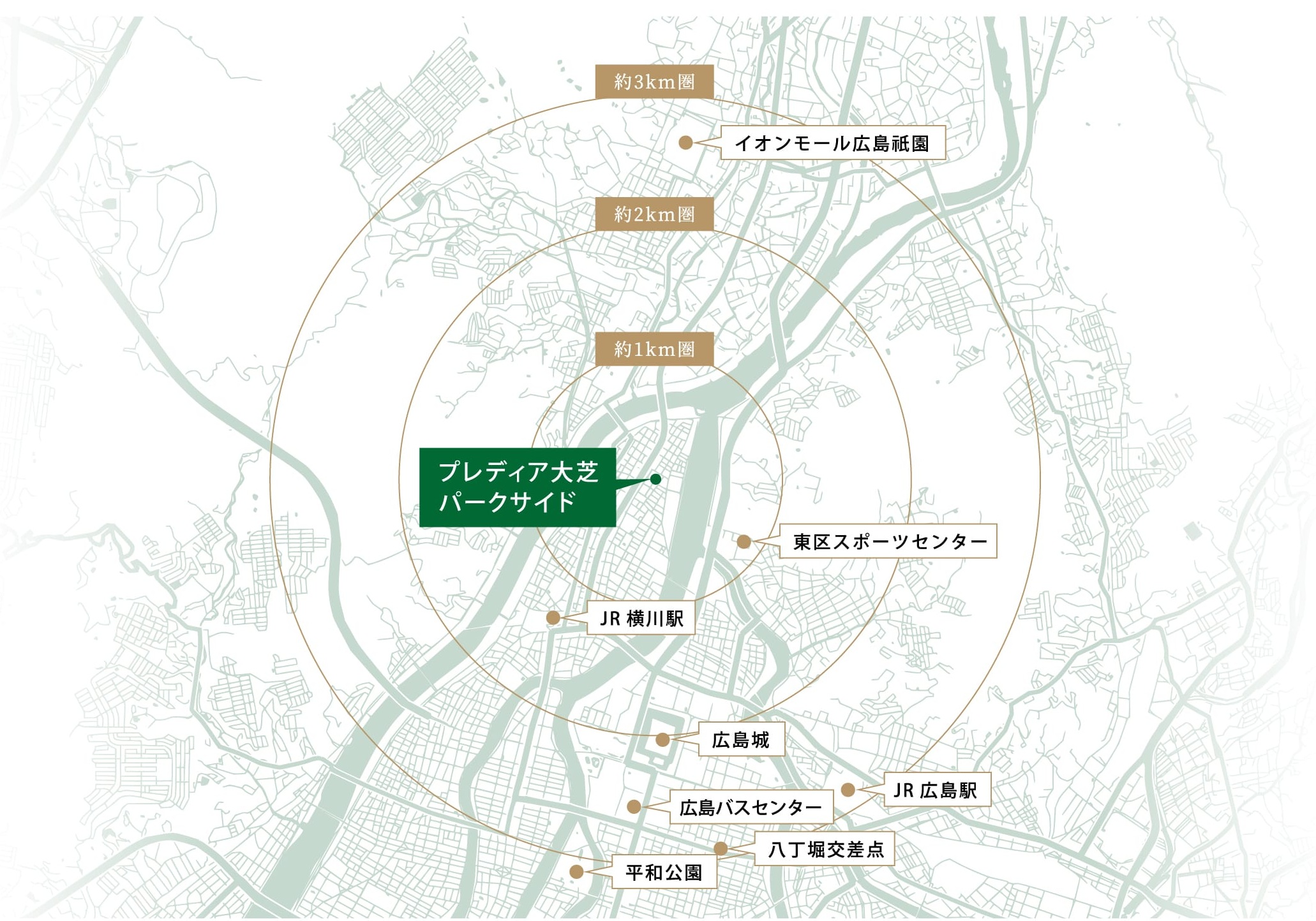 都心約3km圏。快適なアクセスと緑豊かな住環境との調和がとれた街。