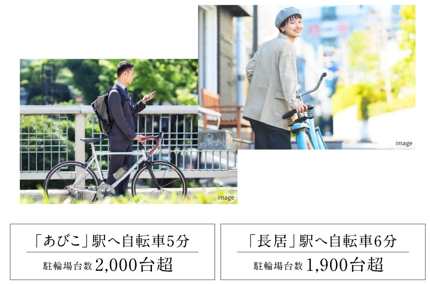駅へは自転車でのアクセスも便利、豊富な駐輪場も完備。