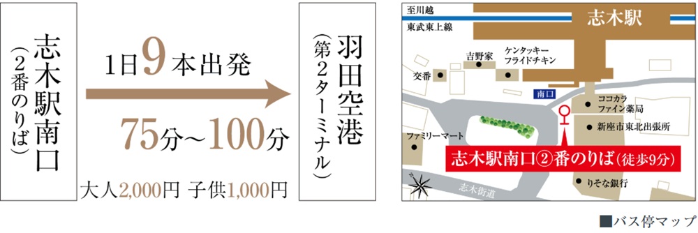 羽田空港へは、駅前から直通バスで。
旅行も出張もスムーズに。