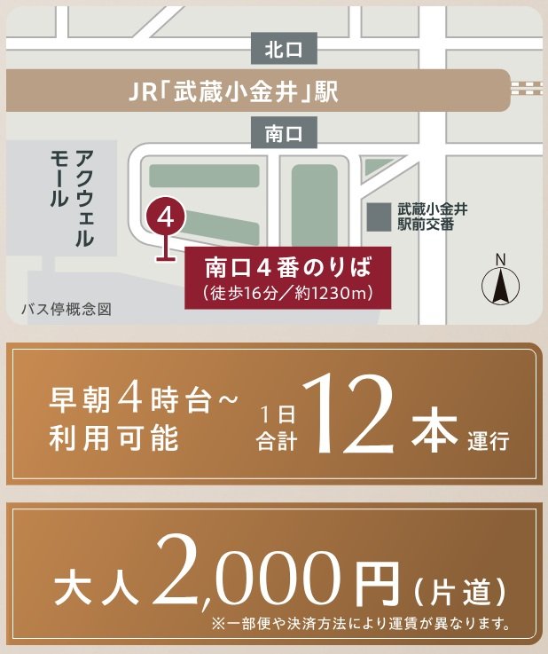 羽田空港行きリムジンバスが、「武蔵小金井」駅南口に発着。