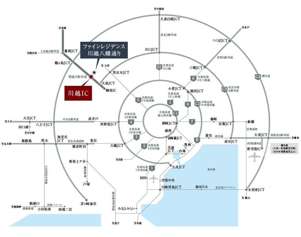 関越自動車道「川越IC」まで約3.2km。
全方位へ足を伸ばせるカーアクセス。