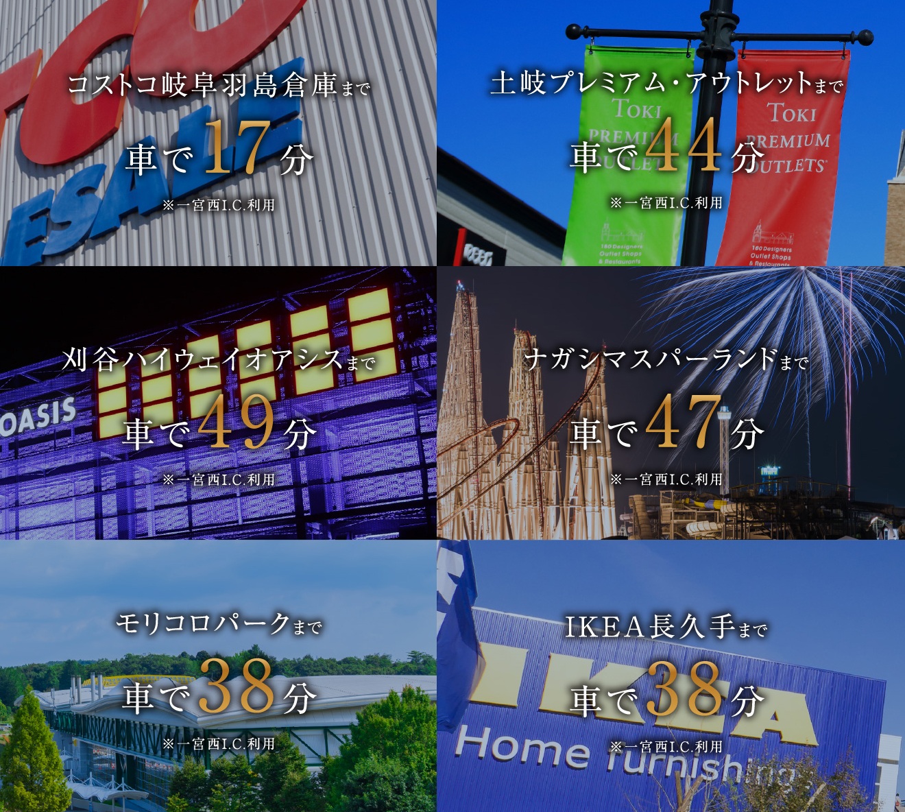 ドライブやショッピングなど自由自在のカーアクセスで休日の楽しみが広がる快適アクセス。