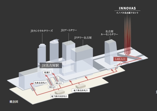 様々な明かりの演出やアートが施された地下歩道。