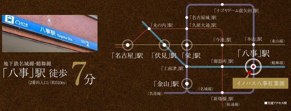 「八事」駅徒歩7分。地下鉄2路線のアクセシビリティ。