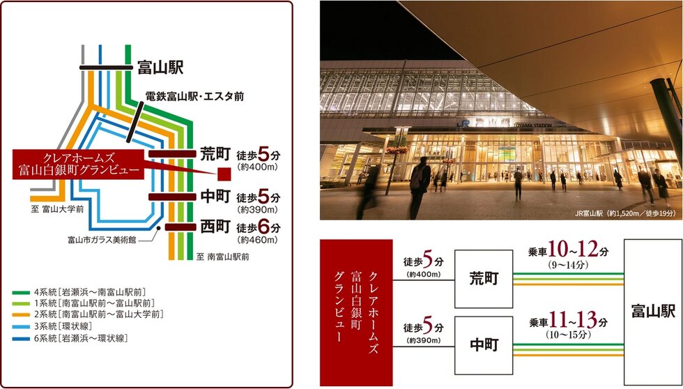 2つの停留場を最寄駅に。
「富山」駅から北陸新幹線で金沢、東京へも快適アクセス。