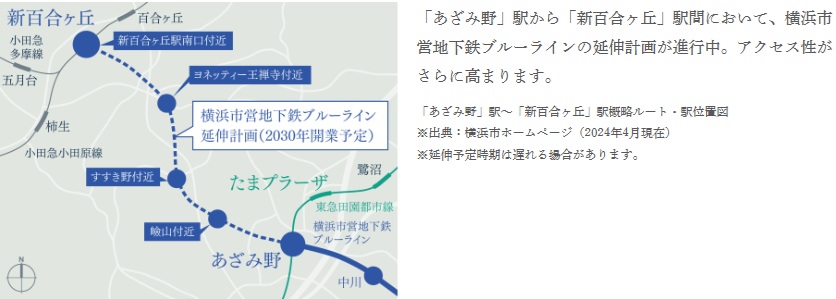 地下鉄ブルーラインの延伸計画も進行中。新百合ヶ丘方面へのアクセスも向上。