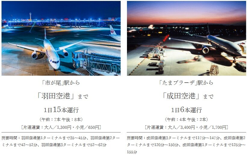 「市が尾」駅から空港連絡バスで羽田空港へダイレクト。