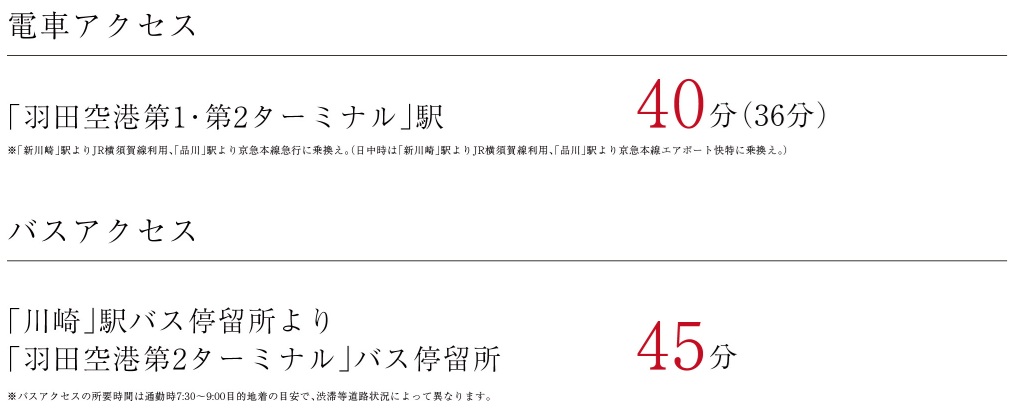 羽田へのアクセスは、電車もバスもスムーズ。