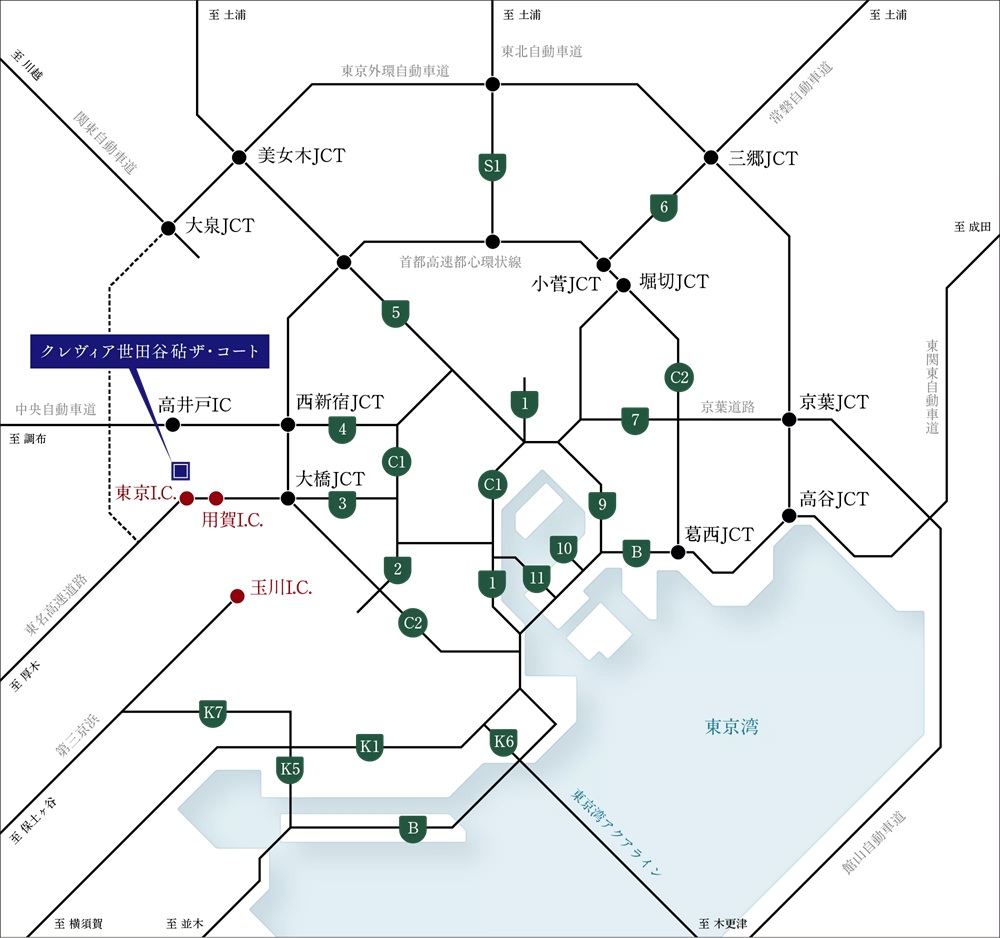 東京都心や静岡・長野方面など、
多方面につながるカーアクセス。